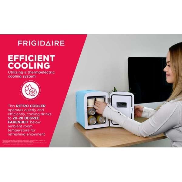 Frigidaire 9-Can Mini Fridge Cooler – 5L Compact Blue Design for Drinks, Snacks