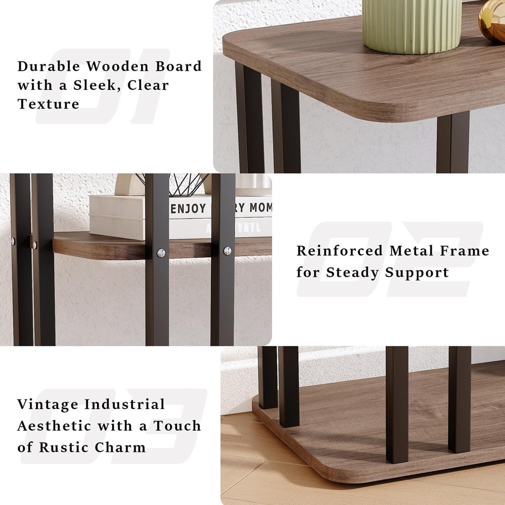 GOLDFAN Rectangular Side End 3Tier Shelves Sofa Table 24.8inch Deep Oak/Black