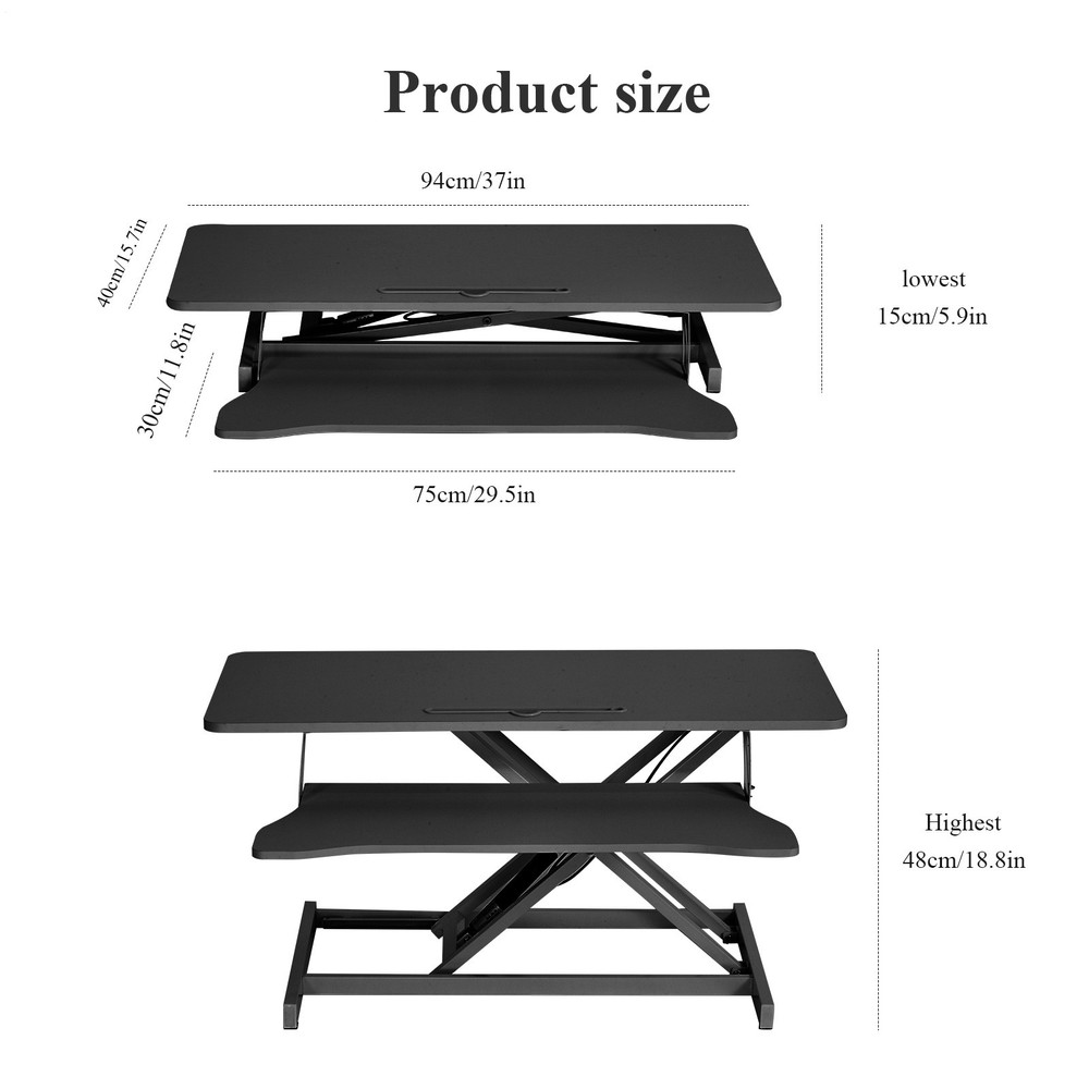 37" Black Home Office Desk Riser Adjustable Standing Desk Converter