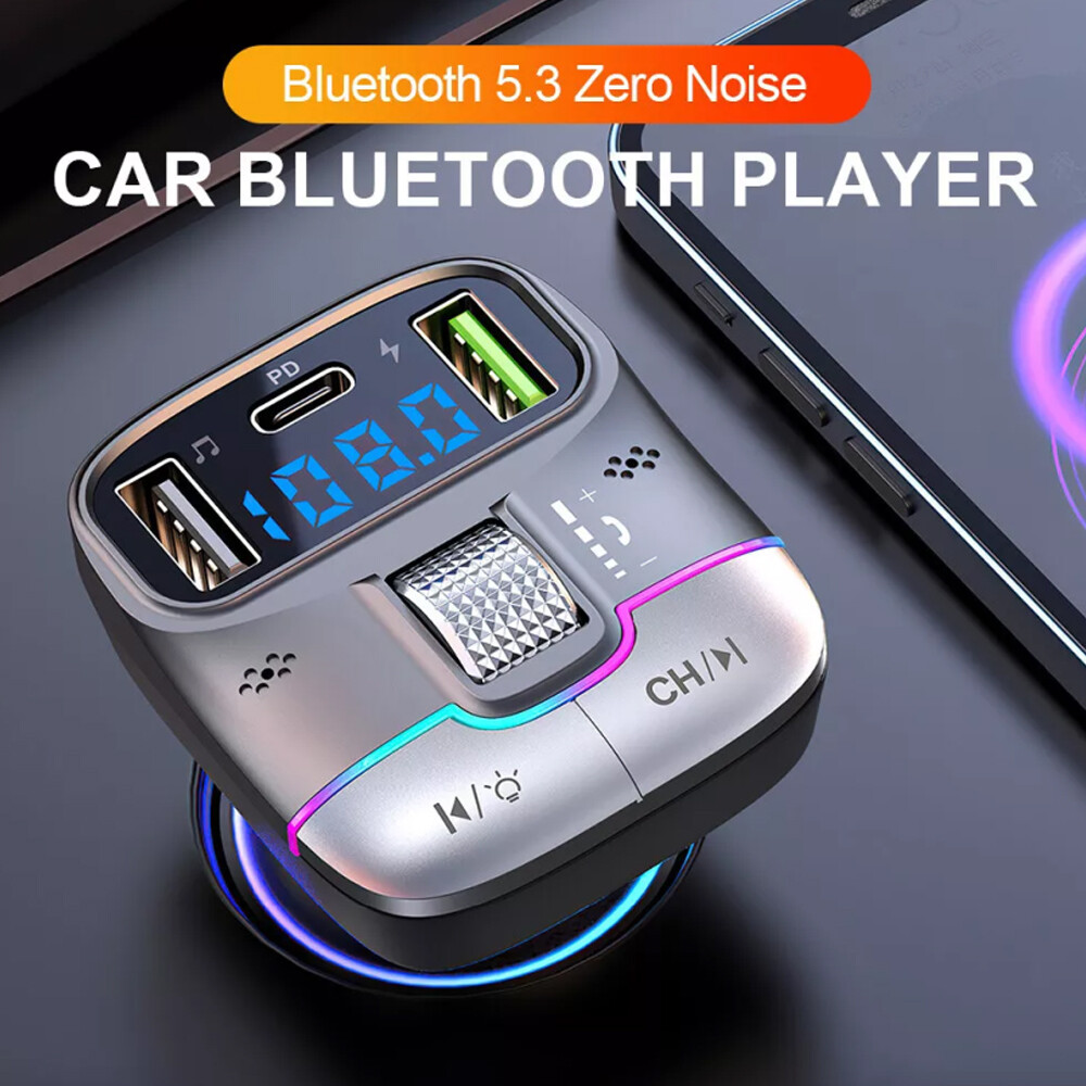 Car Bluetooth 5.3 FM Transmitter Wireless USB PD Adapter MP3 Player Fast Charger