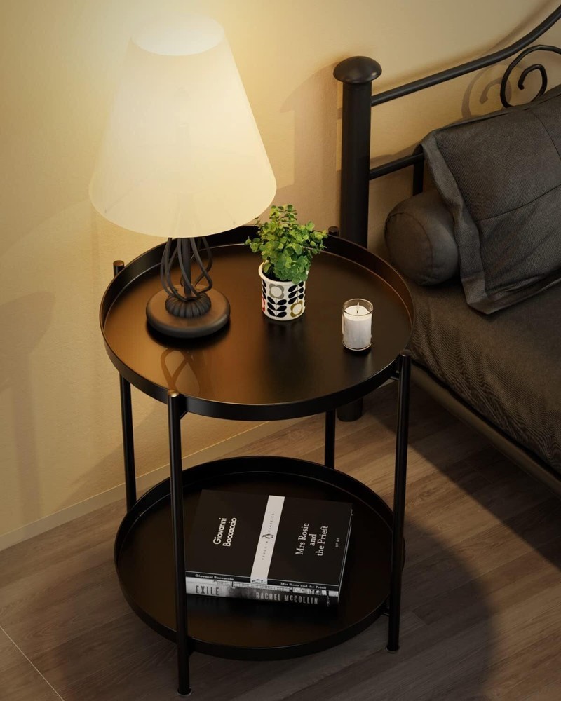 2 Tier End Table Metal Side Table Waterproof Small Sofa Coffee Side Table US