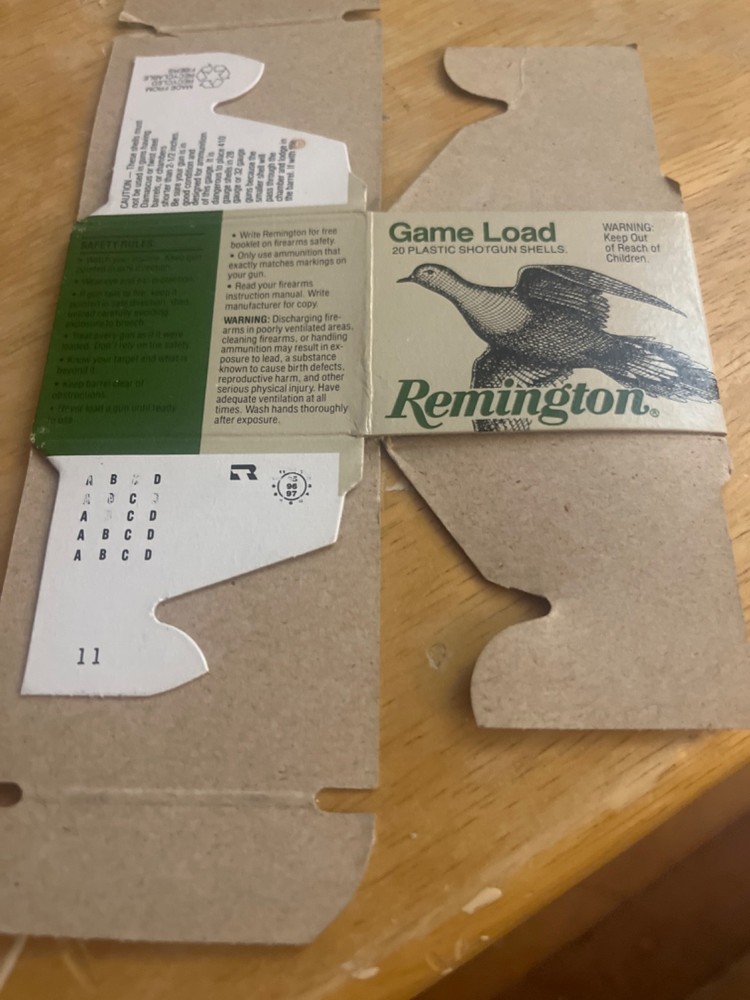 Remington 410 game load shot shells empty box