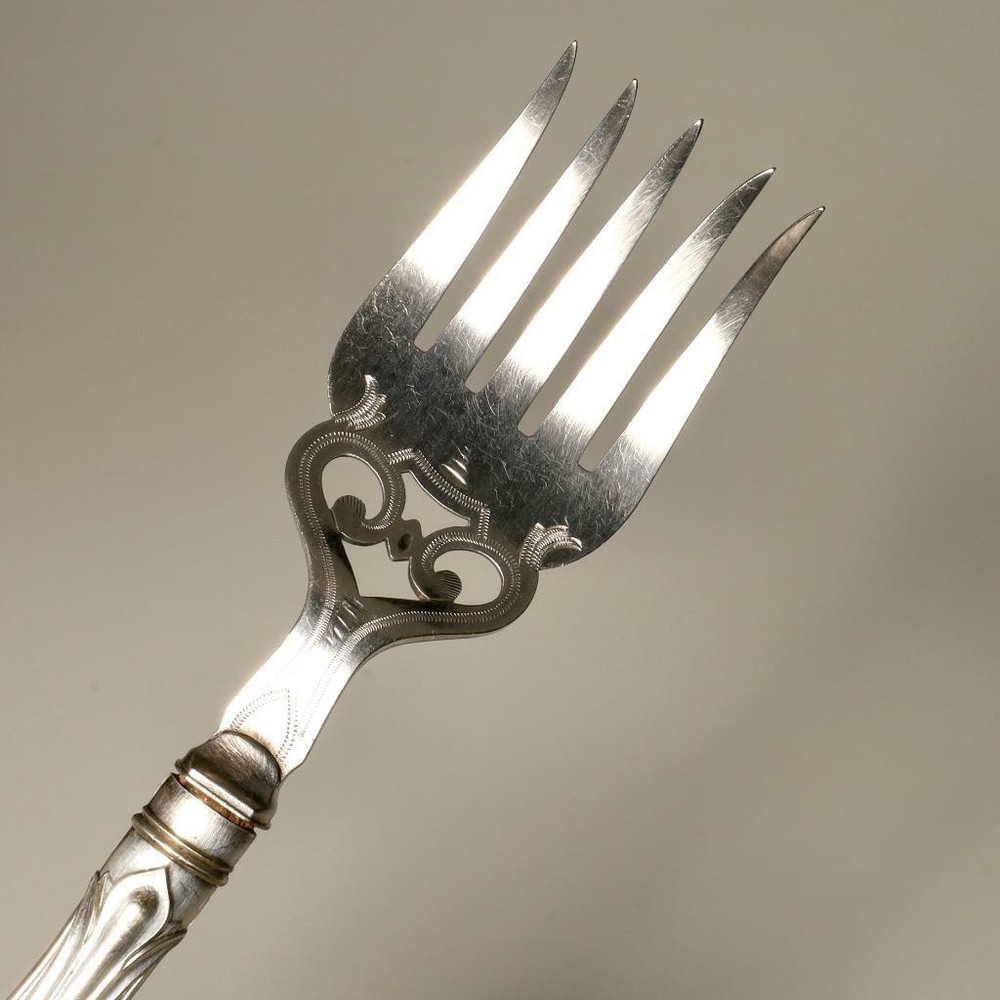 Atkins Bros Sheffield Etched Fish Knife Fork Serving Set Antique