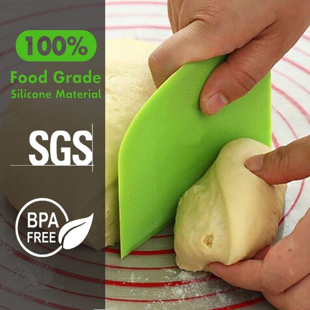Dough Scraper Bench Scraper - 3P 4.7x3.7" Plastic Flexible Bowl Scraper, Shar...