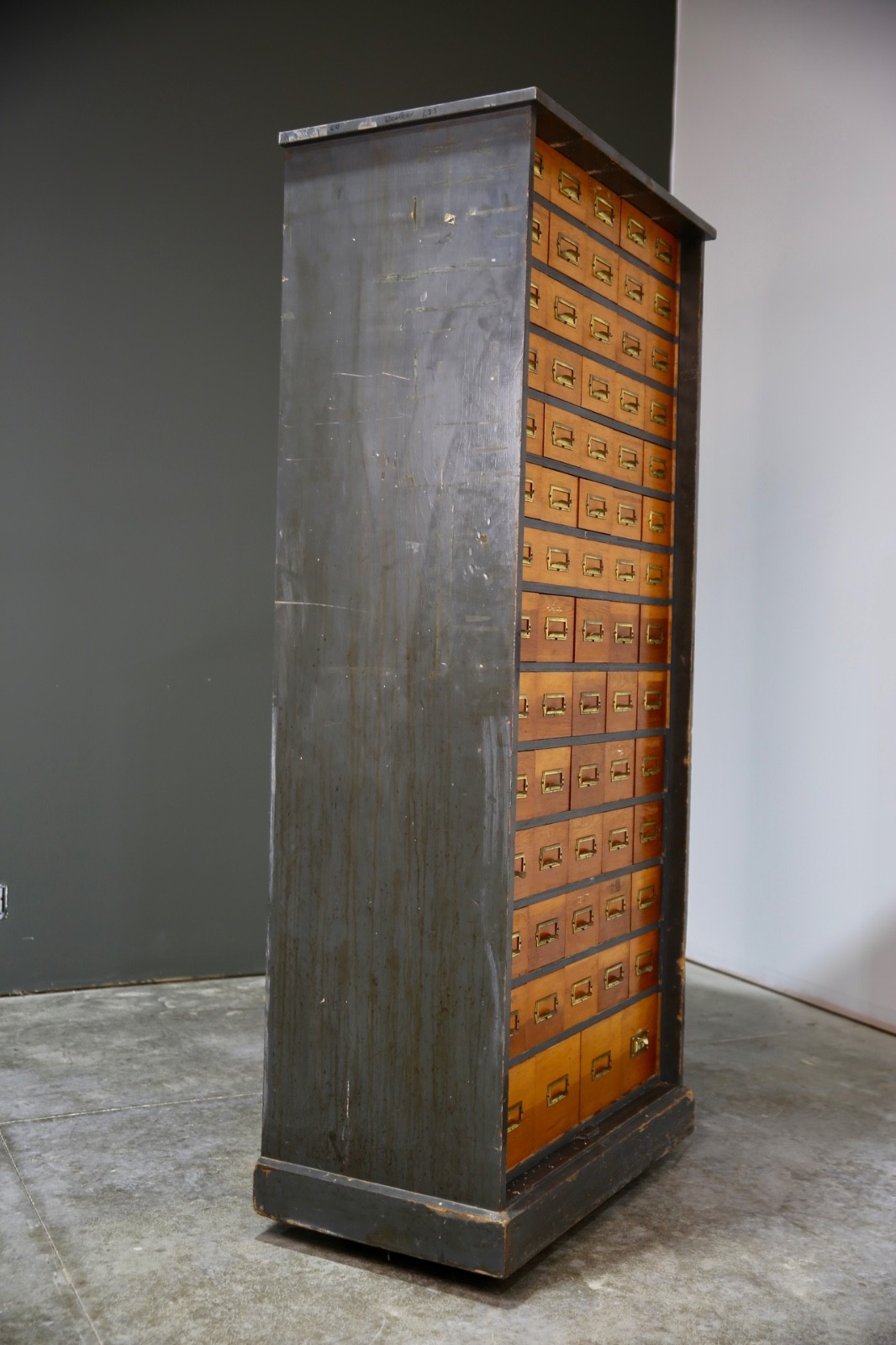 Antique Card Catalog Wood Apothecary Cabinet industrial vintage drawer cubby