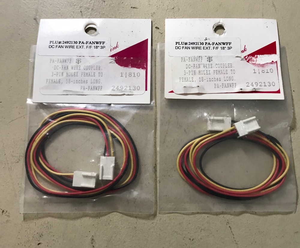 2X Pac Link 2492130 New Computer Cable Wire   18" 3pin PC Fan Coupler Cable