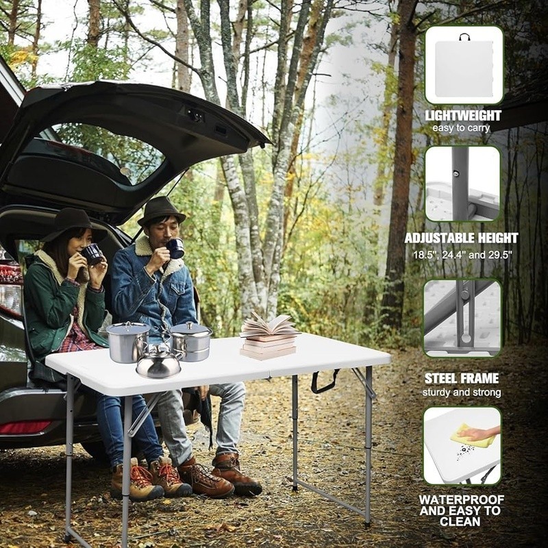 Foldable Portable 4ft Folding Table Lightweight Outdoor Picnics BBQ Game Desk US