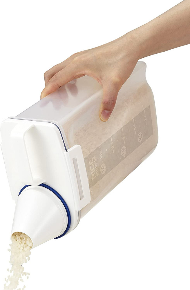 7509 Rice Container Bin with Pour Spout Plastic Clear 2Kg（White）