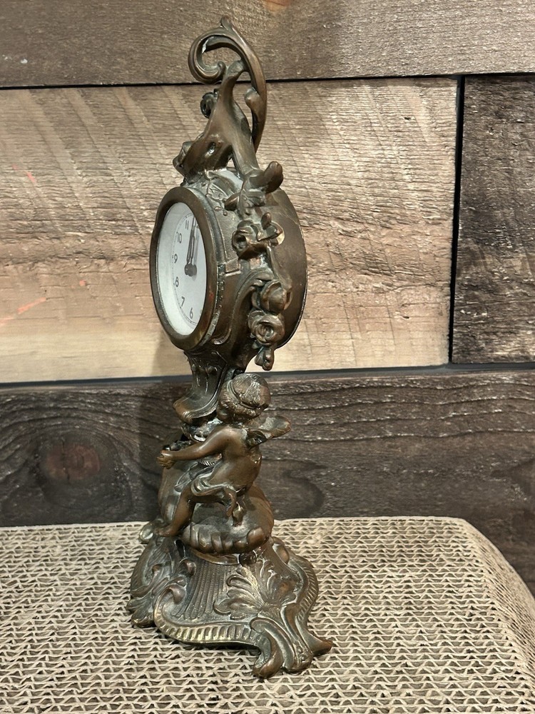 ANTIQUE BRONZE CHERUB ANSONIA VANITY CLOCK