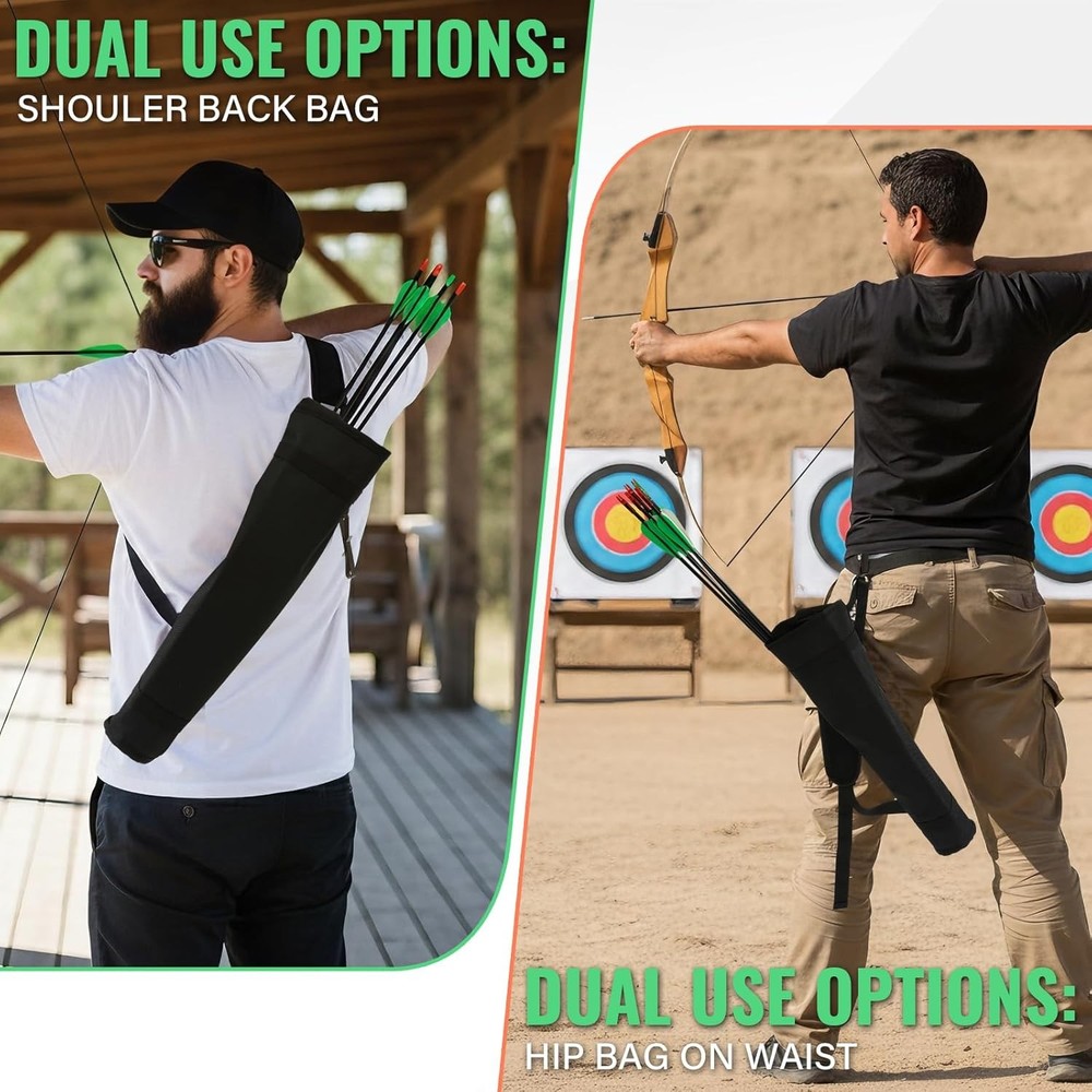 Archery Quiver - Adjustable Back & Hip Arrow Holder for Compound & Recurve Bows