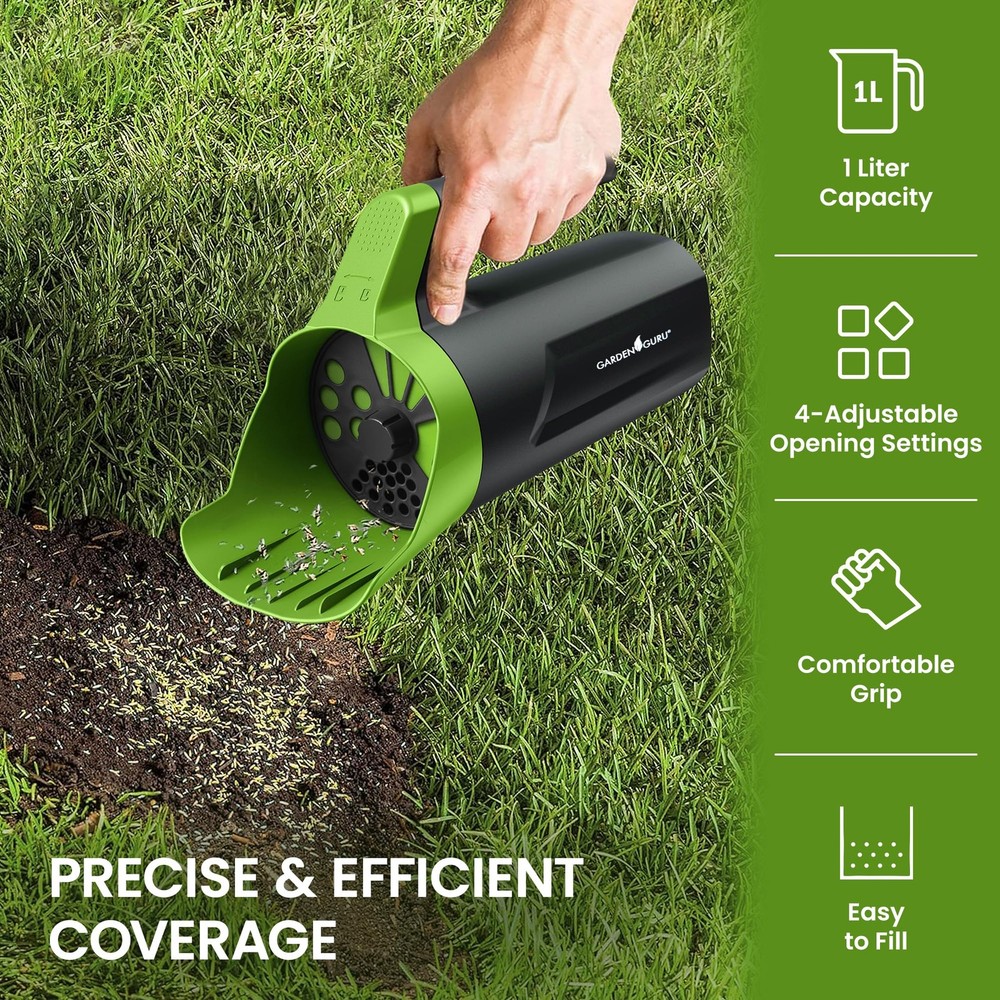 Garden Guru Handheld Seed Spreader Shaker – Multi Use Grass 1 Pack, Green