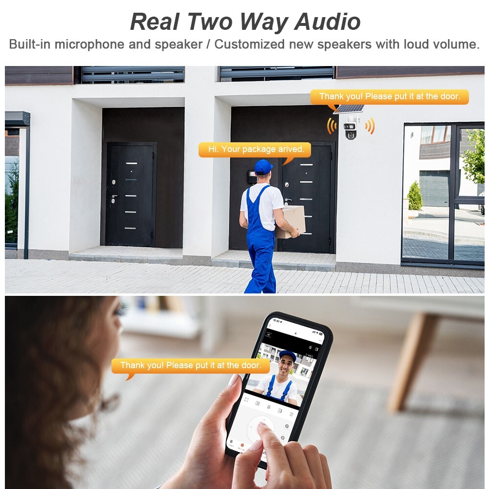 4MP WiFi Solar Battery Powered Wireless Security Camera Sys Outdoor PTZ Audio