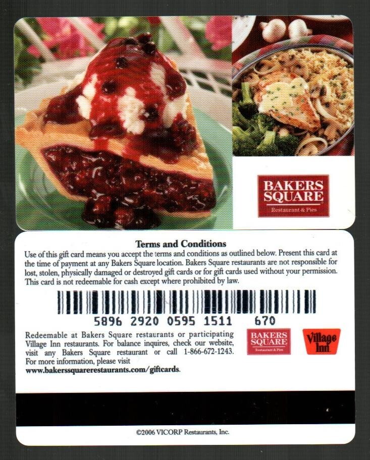BAKERS SQUARE Cherry Pie ( 2006 ) Gift Card ( $0 )