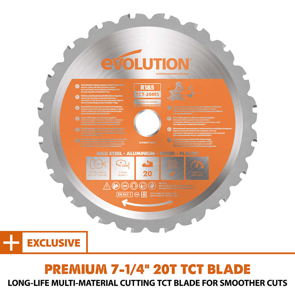 Evolution R185SMS+: Single Bevel Sliding Miter Saw With 7-1/4 in. Multi-Material