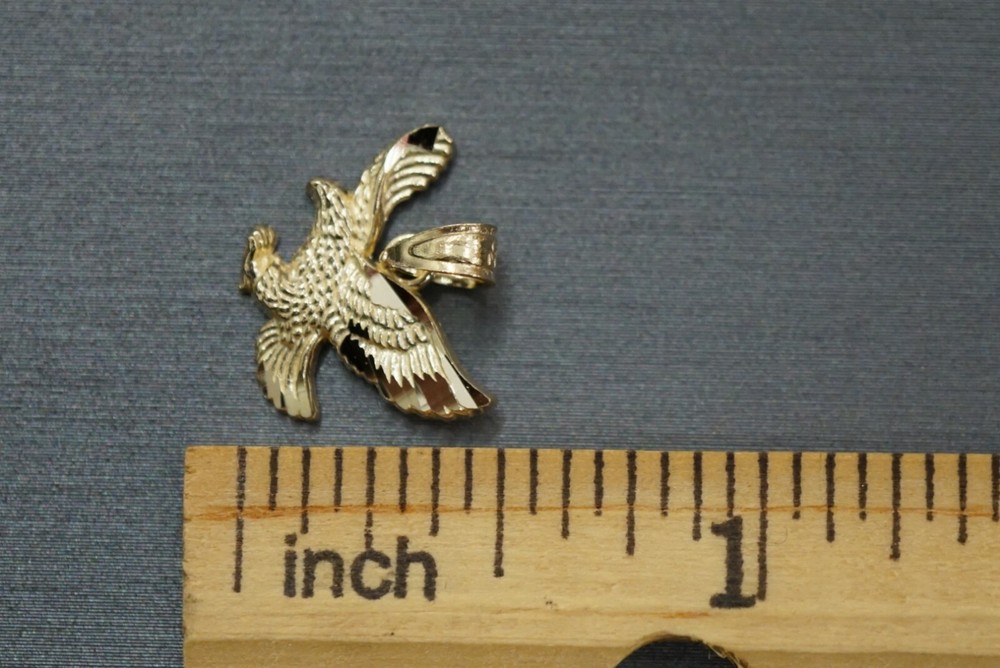 14K Solid Yellow Gold 0.5" Tiny Diamond Cut Eagle Charm Pendant.