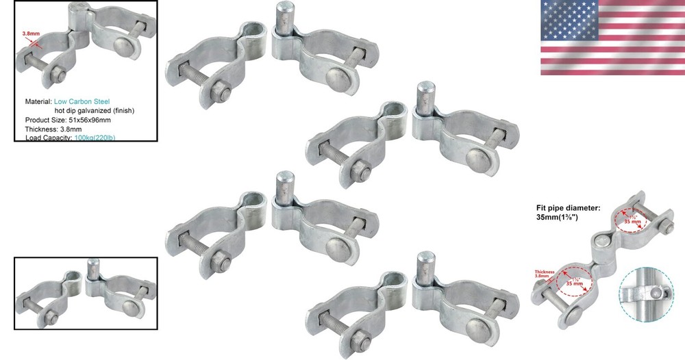 Chain Link Gate Post Hinges - 4 Pair Set, 220 lb Load Capacity, Silver Finish