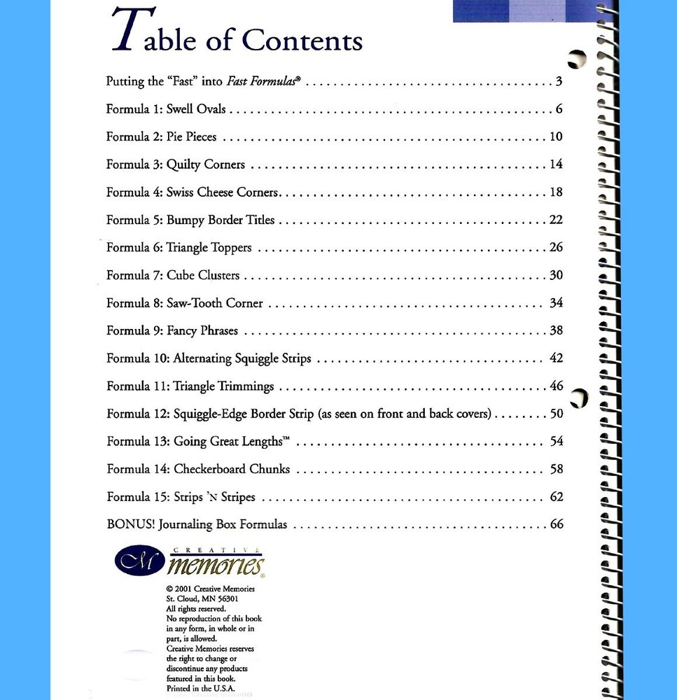 Creative Memories FAST FORMULAS 3rd ED. Scrapbooking Layout Journaling Box 2001