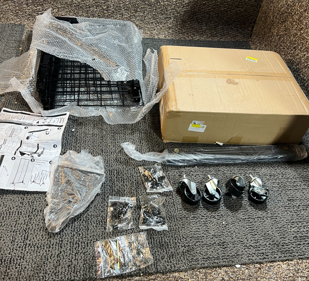 Pasocel Sturdy Black Grid Wall Display Rack Panel with T-Base on Wheels