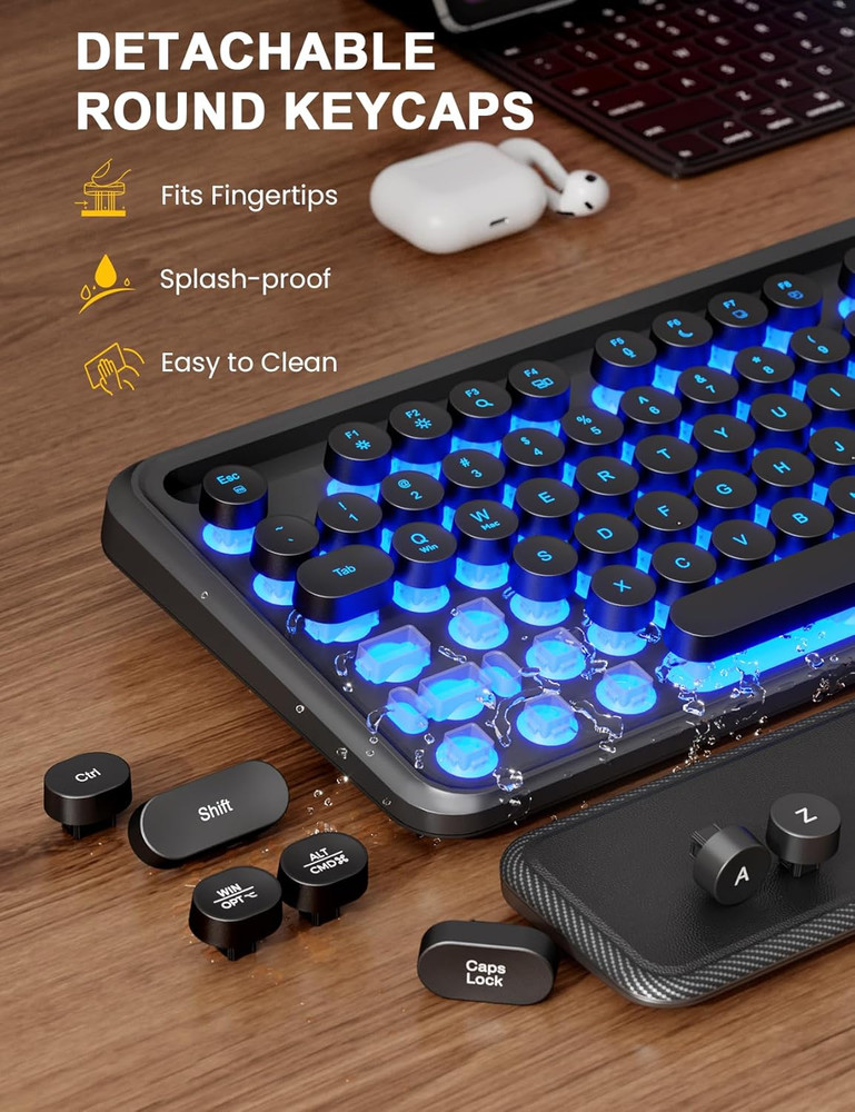 Wireless Keyboard and Mouse Combo - Backlit Typewriter Keyboard with Magnetic Wr