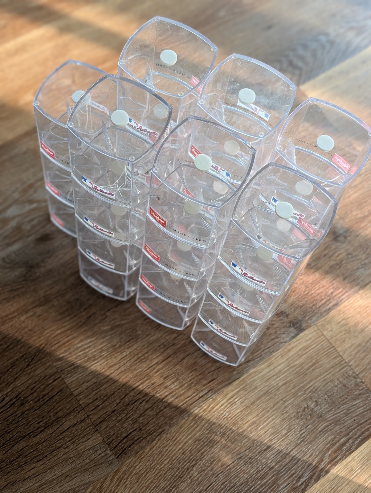 Lot Of 27 Clear Baseball Display Case Cubes Used MLB Logo Rawlings Mark Of A Pro