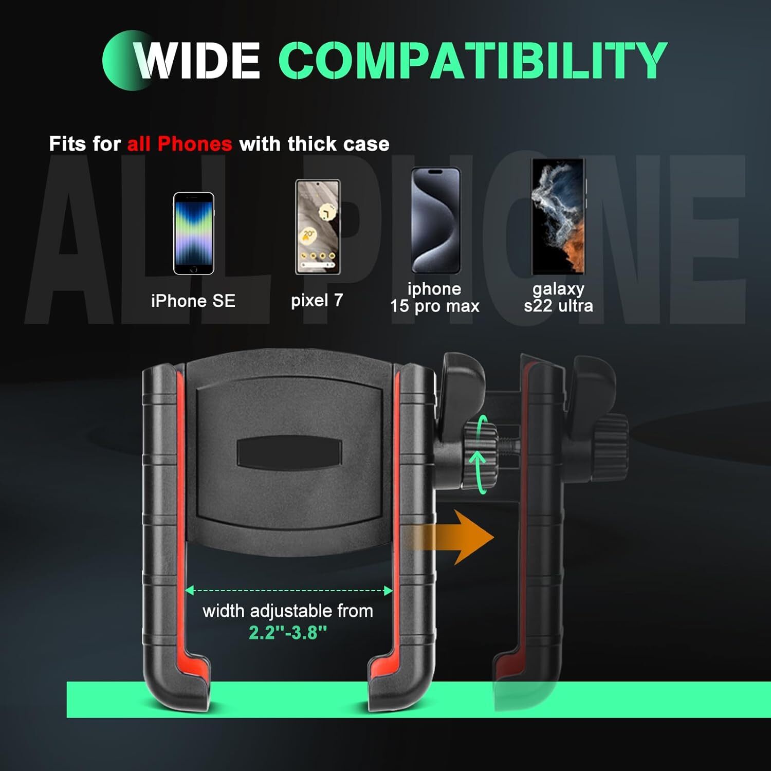 Kayak Phone Holder Mount, 360°Adjustable Kayak Phone Holder with Long Arm