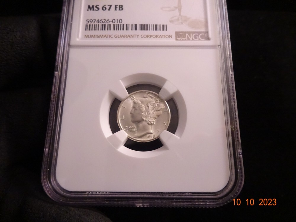 1945-D Mercury Dime, NGC MS67 FB