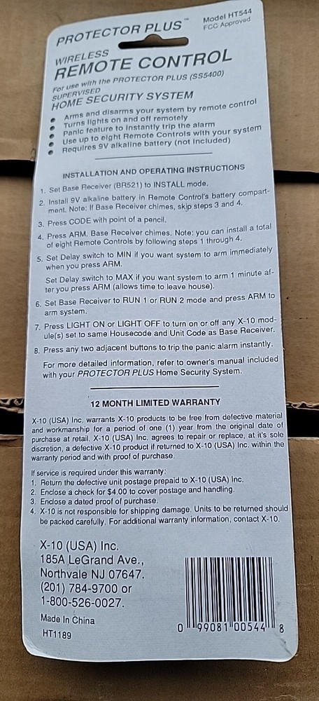 X-10 Powerhouse Protector Plus Wireless Remote Control HT544