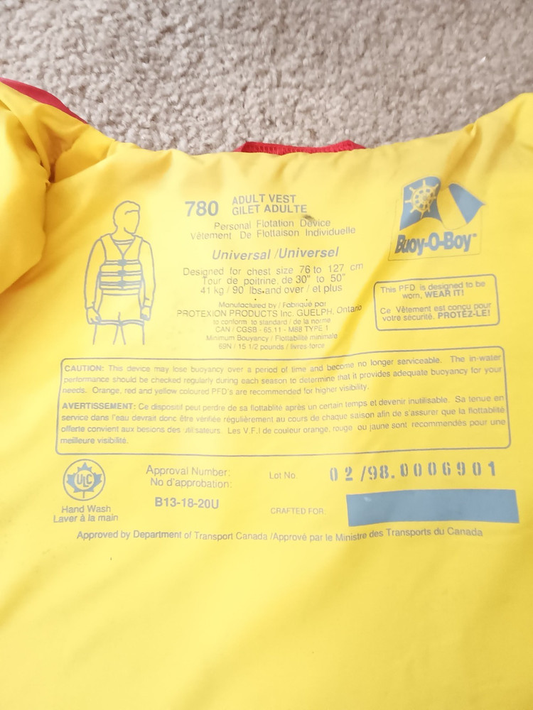 Vintage Buoy O Boy Float Coat Lifejacket Floatation Device Universal