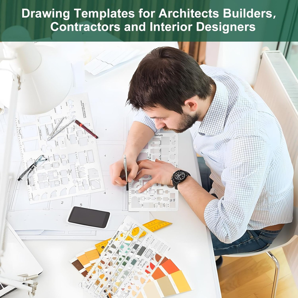 3 Pcs Interior Design Drawing Templates Including a House Floor Plan Template, a