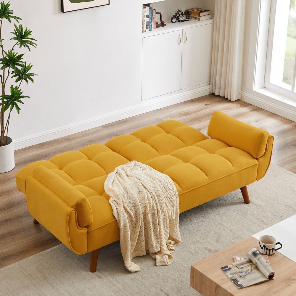 75.39" Loveseat Sleeper Sofa Bed Adjustable Backrest Double Size Solid Wood Legs