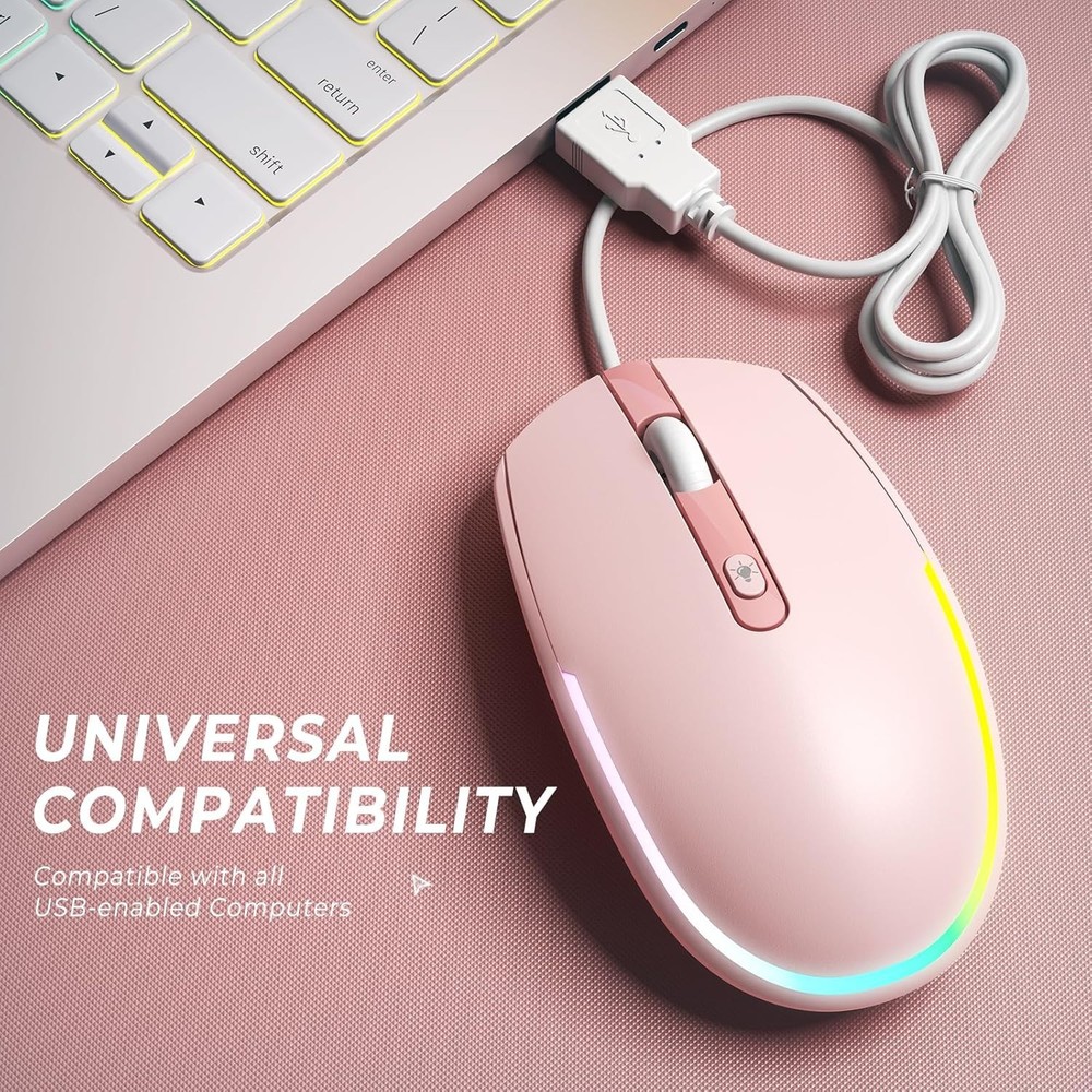 Ambidextrous Optical Wired Mouse with Friendly RGB Lighting - Perfect for Work