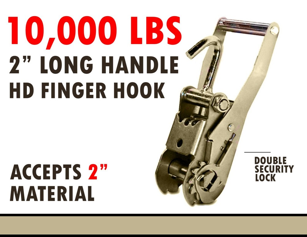 Tie Down Ratchet with Finger J Hook 2" Long Medium Handle Chevron Flatbed Wheel