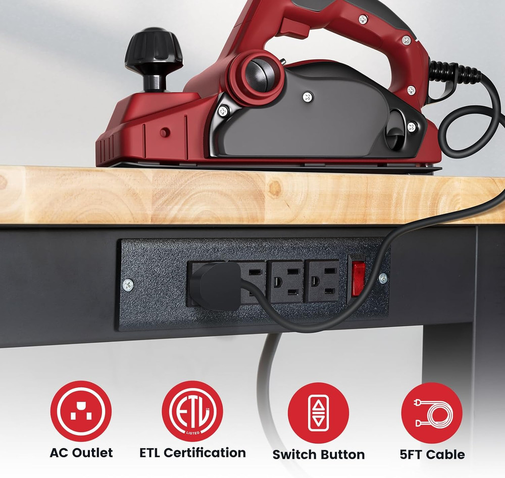 Work Table for Garage 60 Inch Workbench with Storage Adjustable Height Rubber Wo