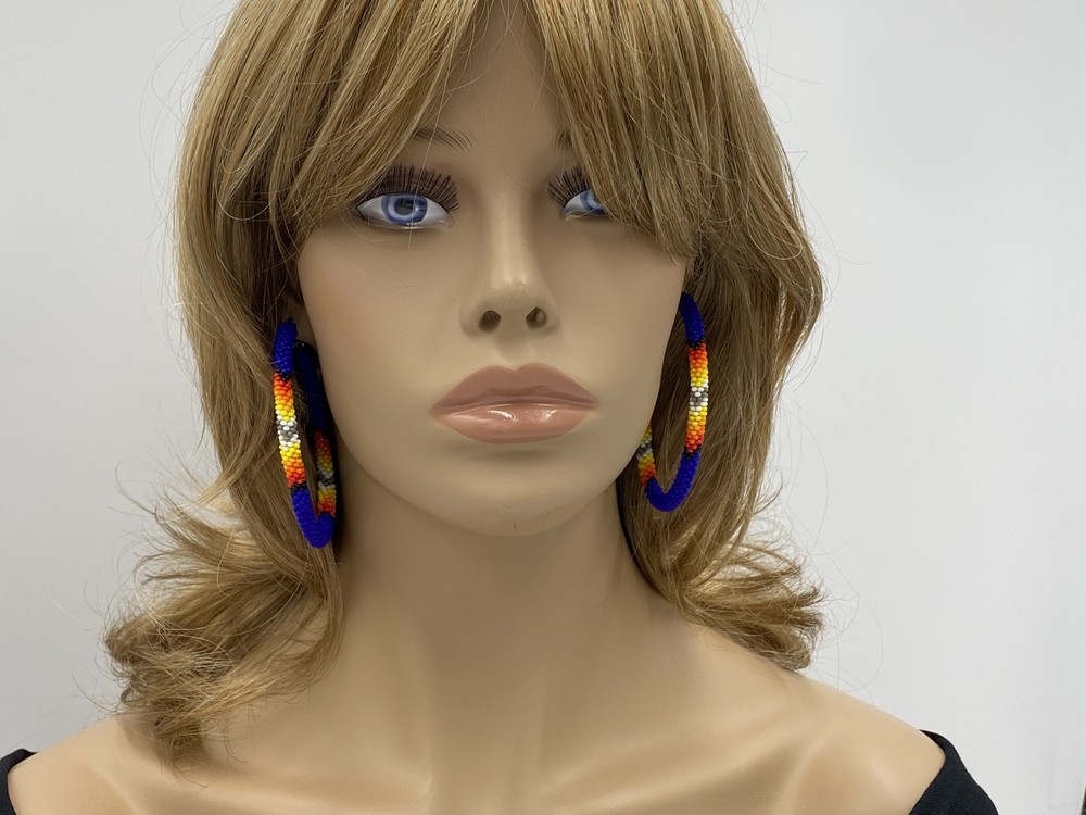 Handmade beaded Deep Blue Lever back Hoops