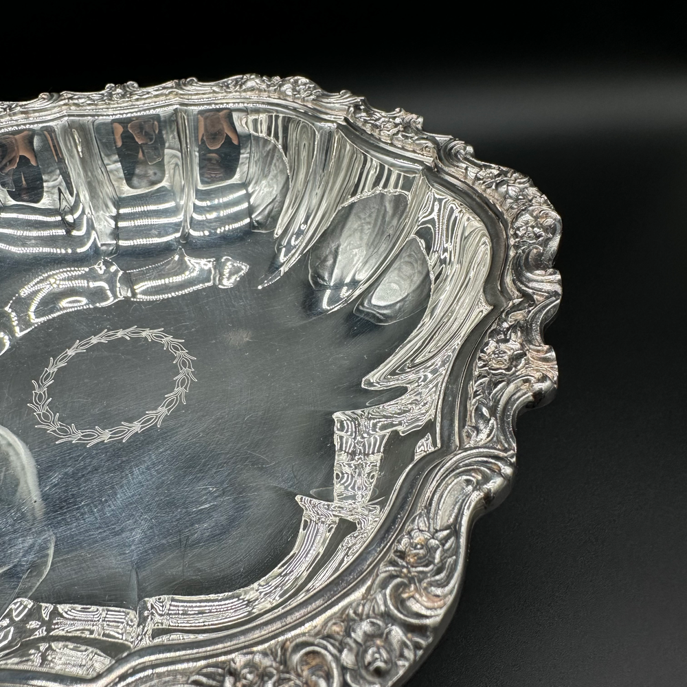 Vintage Silver Plated Large Compote 10.5" 2.4lbs Rose Swirl Pattern