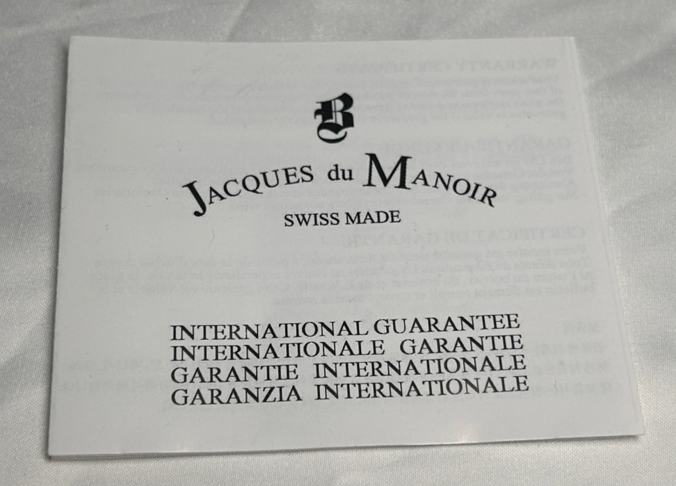 Jacques du Manoir International Guarantee Certificate