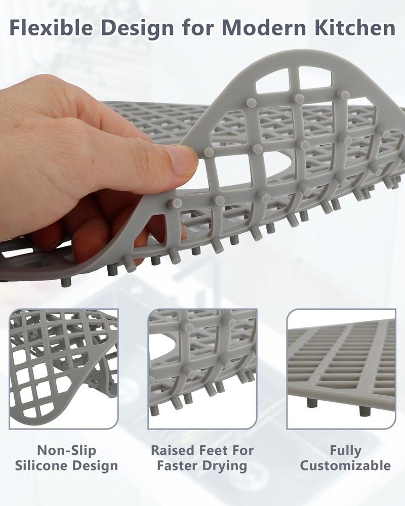 BEHOK 2 Pack Silicone Sink Protector for Kitchen Sink, Trellis Pattern Gray