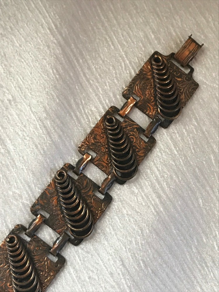 Vintage Wide Solid Copper Embossed Rectangles w Graduated Open Circles Overlay