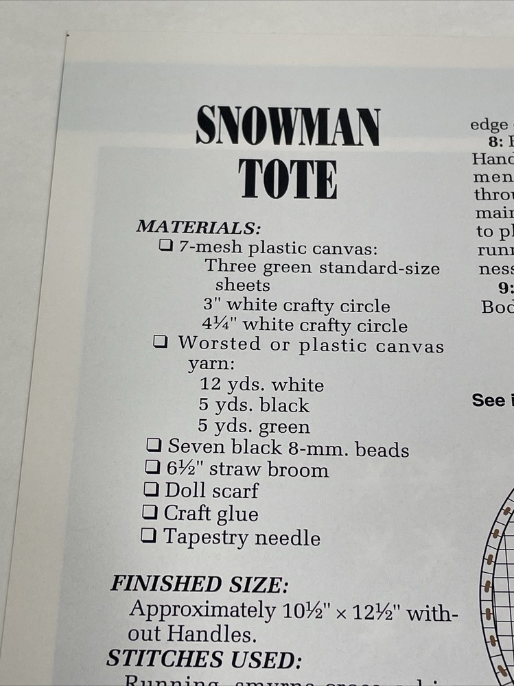Snowman Tote Annie's Attic Plastic Canvas Pattern