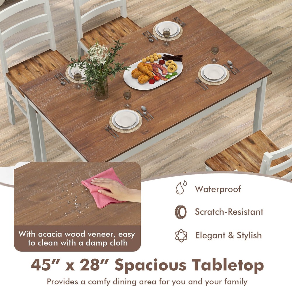5-Piece Dining Set Solid Wood Kitchen Furniture w/ Rectangular Table & 4 Chairs