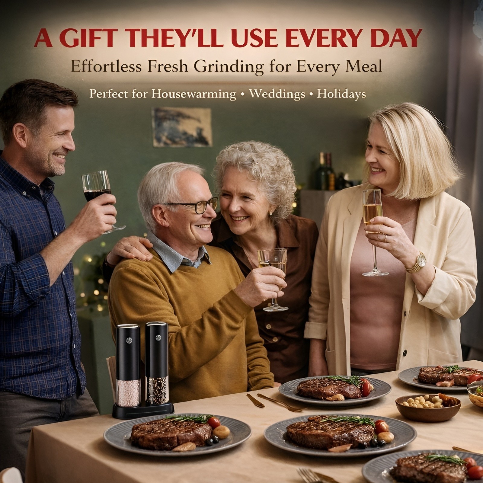 Electric Salt and Pepper Grinder Set, Automatic, Adjustable, Gift, 2 Pack