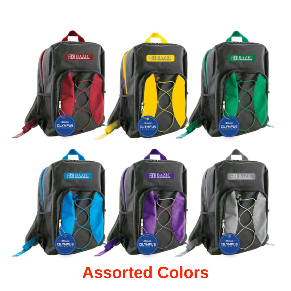 17" Bungee Backpack, Double Zipper, Durable, Assorted Colors