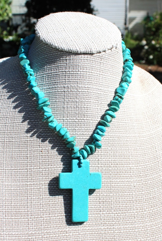 Vintage Turquoise Cross with Chunky Natural Necklace