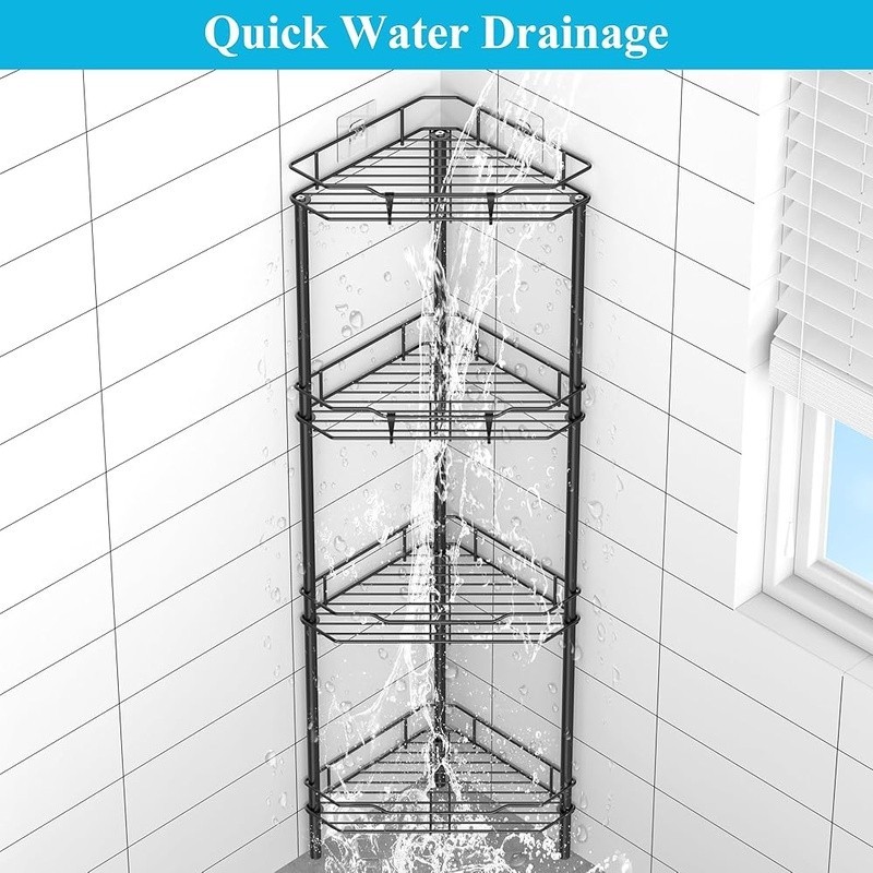 Rustproof Stainless Steel Shower Storage Rack Easy Drainage Assembly Hooks New