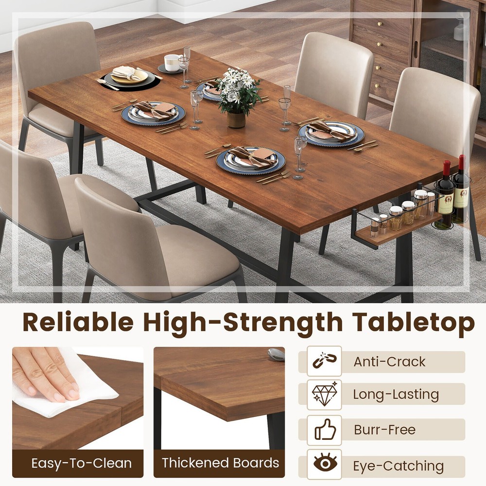 72" Industrial Rectangular Kitchen Table w/ 2-Bottle Wine Rack Condiment Holder