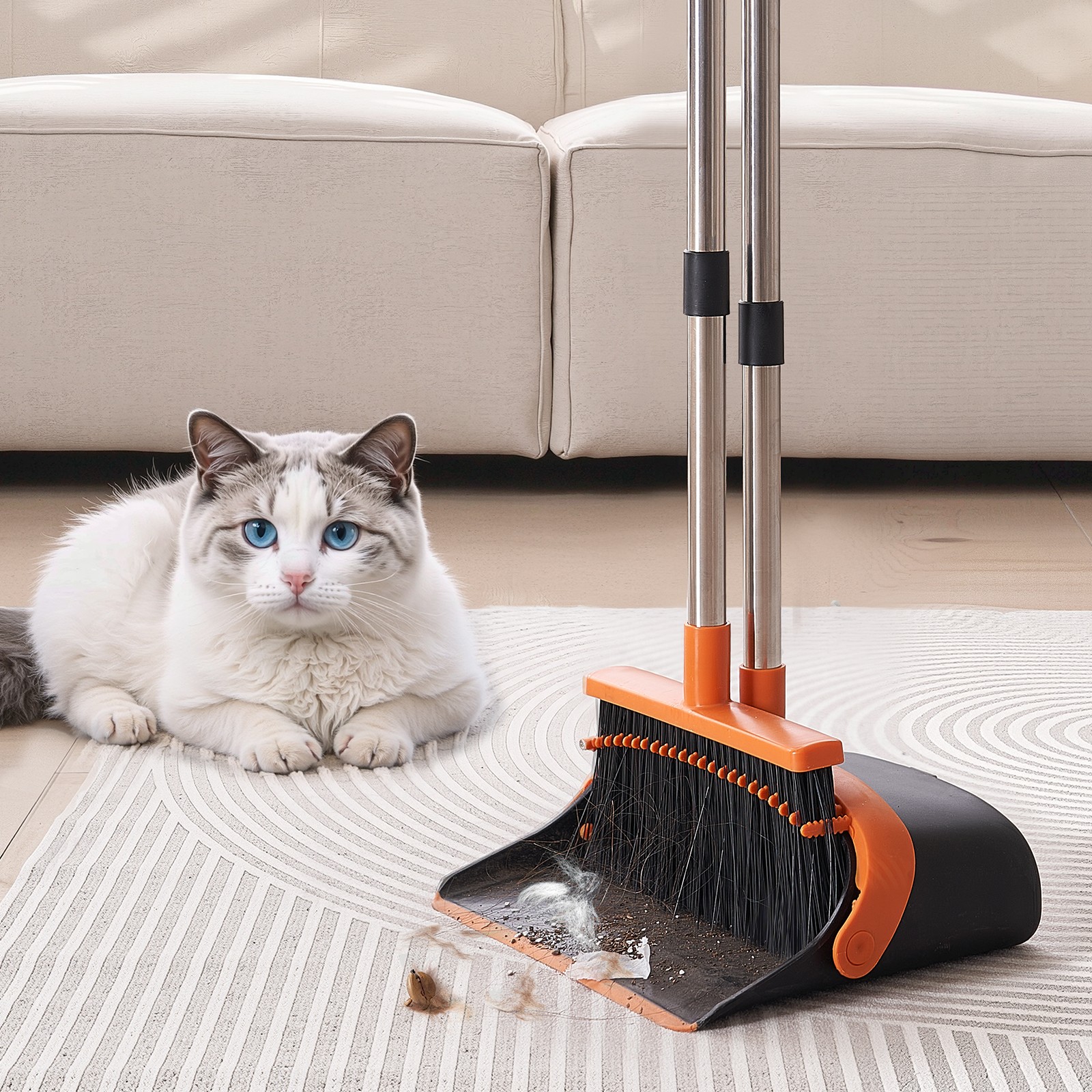Broom and Dustpan Set with Self-Cleaning Teeth for Home Office Restaurant