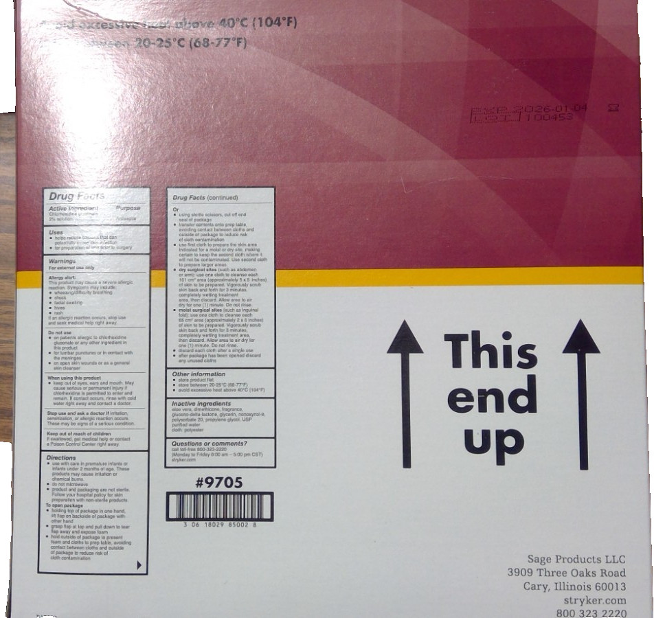 Case of 48 Stryker Sage 2% Chlorhexidine Gluconate Cloths, 2/pack x 24 packs