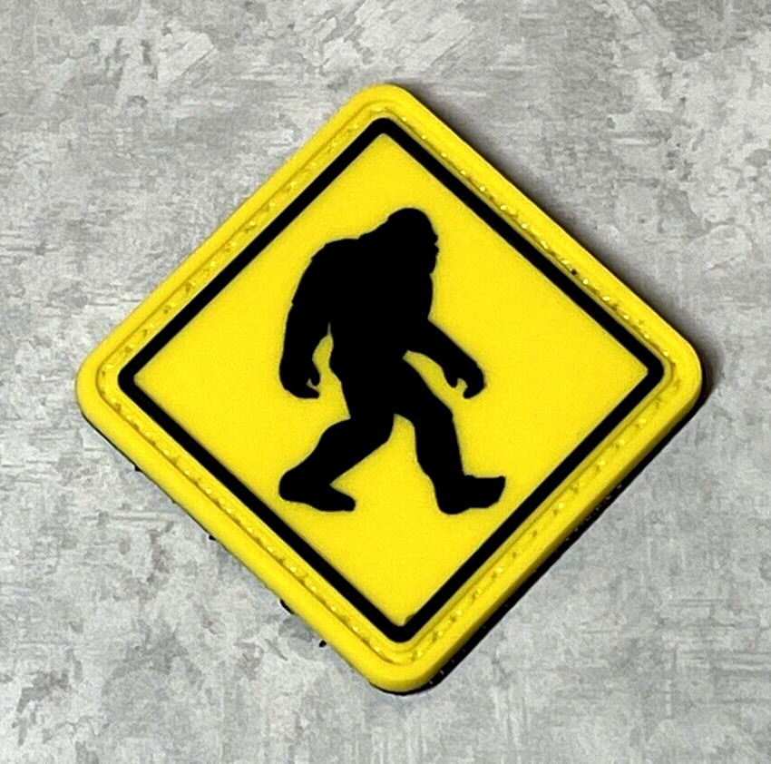 Sasquatch Bigfoot Crossing Sign PVC Patch, Morale Squatch Tactical Rubber Patch