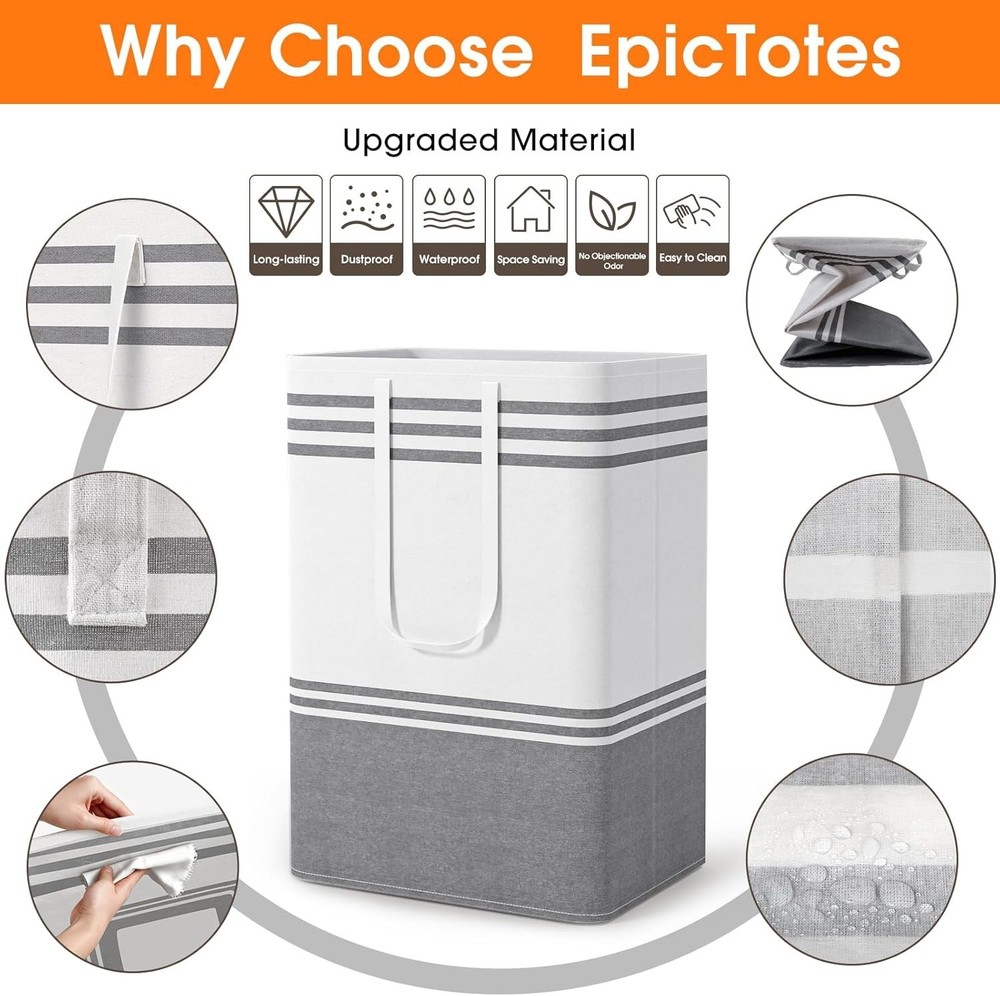 2 Pack Large Laundry Baskets, Laundry Hampers, Freestanding Waterproof Collap...