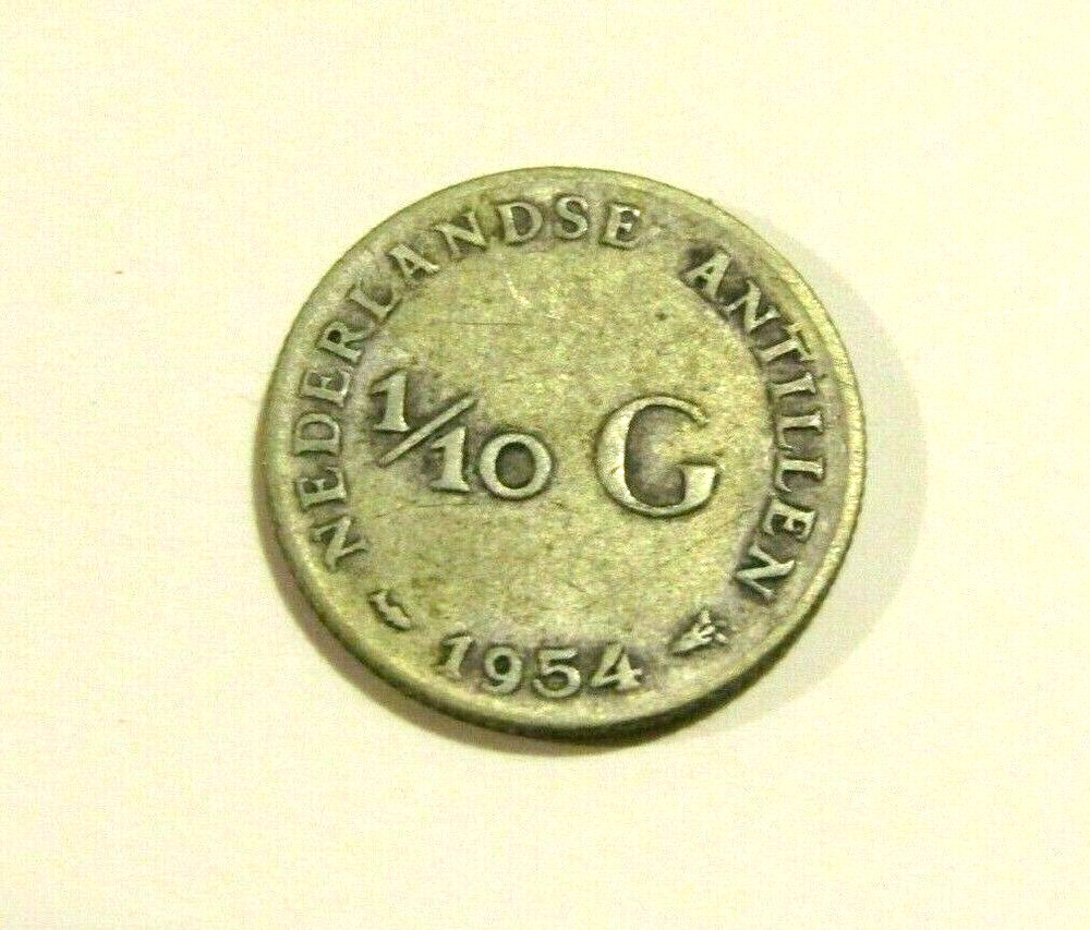 Netherlands Antilles 1954 1/10 Gulden Silver Coin